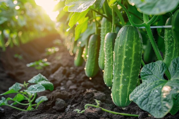 Photo a cucumber grows in a garden