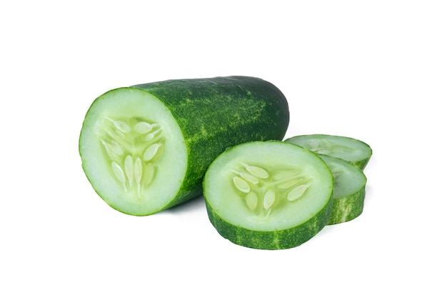 Cucumber slice isolated on white background. full depth of field. with clipping path
