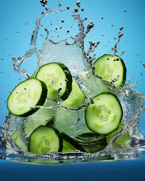 cucumber slices in the aqueous splash in the style of medicalcore