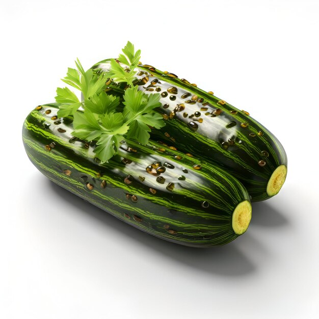 Cucumber with parsley on white background 3D illustration