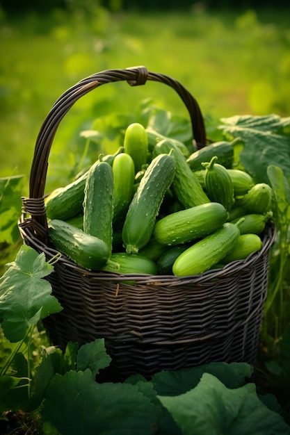 cucumbers in a basket harvesting natureGenerative AI