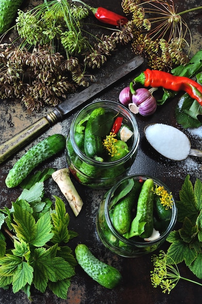 Cucumbers in jars