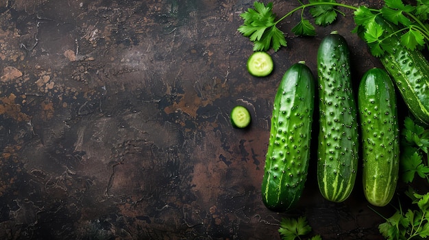 Cucumbers and parsley on dark background