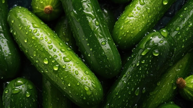 Cucumbers with water droplets on them in a bowl