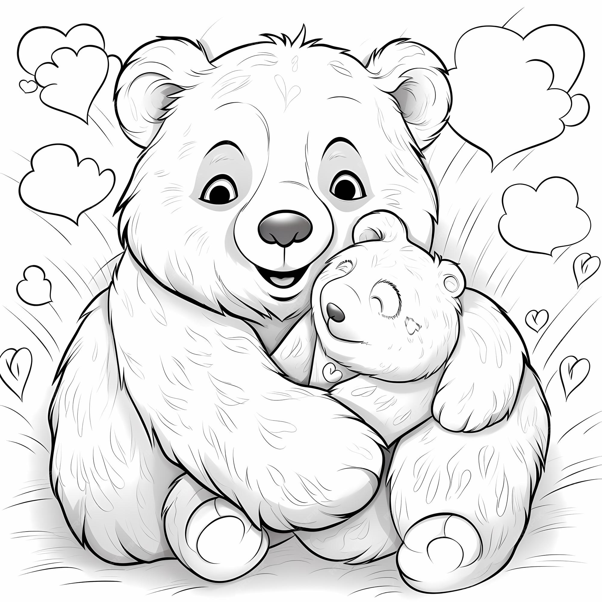 Premium Photo Cuddle Buddies Cute Bear Hugging Coloring Page for Kids