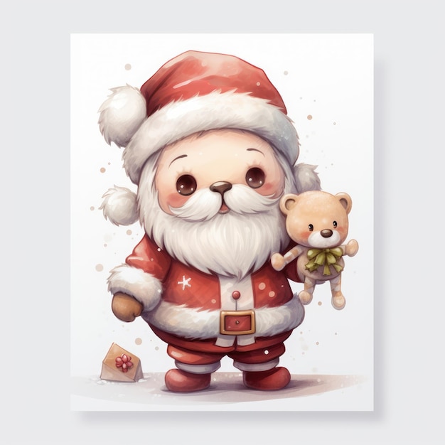 Cuddly and Adorable Santa Claus on a Whimsical White Background