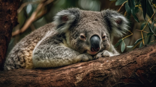 Cuddly koala napping in tree AI generated