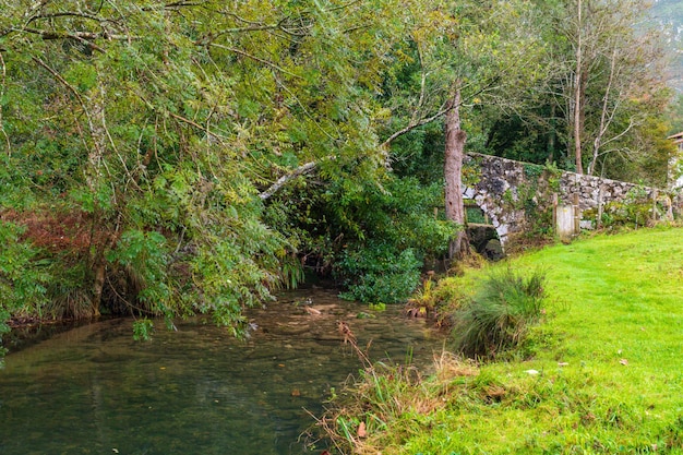 Cuerres medieval bridge in Asturias, Spain 