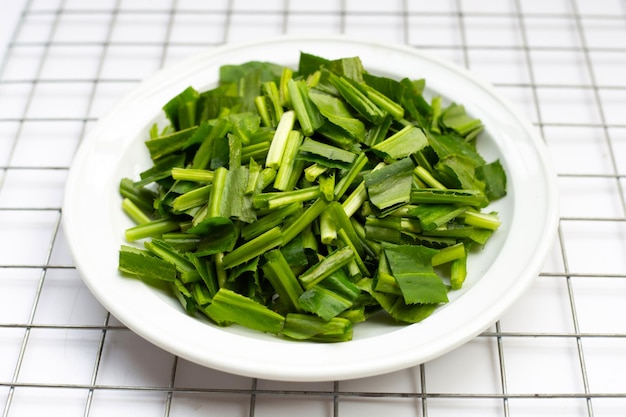 Culantro or sawtooth coriander in plate on white background