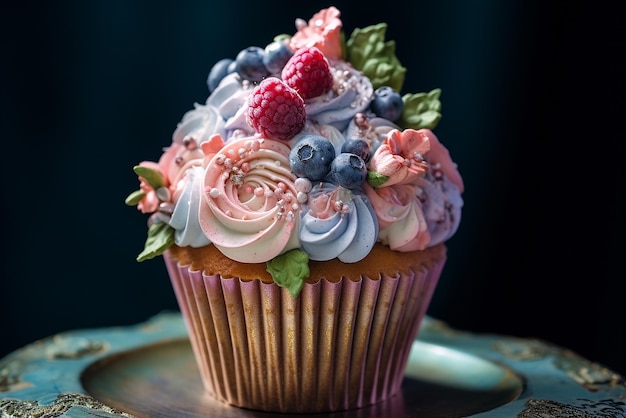 Culinair kunstenaarschap Een heerlijke close-up van cupcake-perfectie
