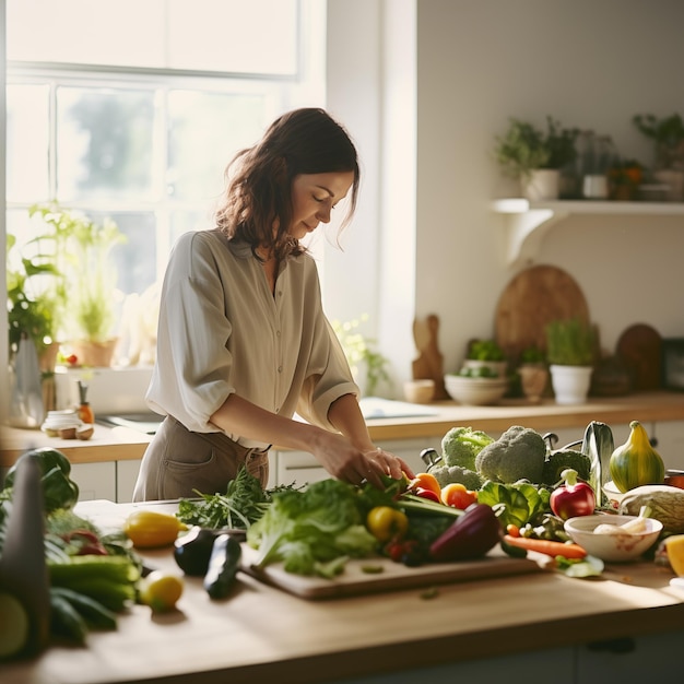 Culinaire harmonie Levendig keukentafereel met groentehakken