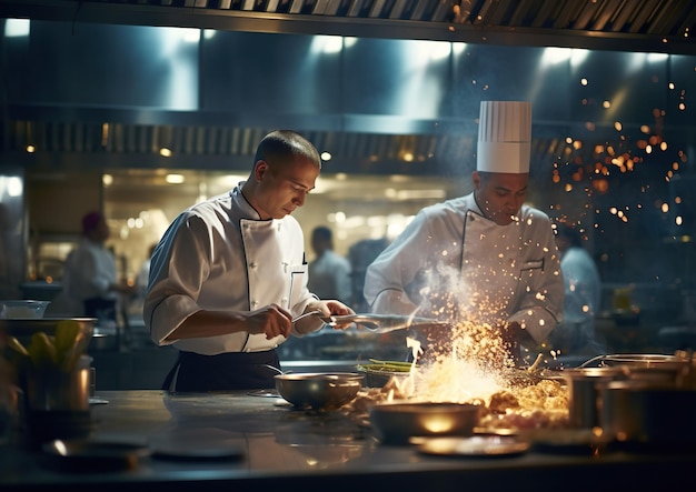 Culinaire meesters Chef-koks creëren culinaire magie in een professionele restaurantkeuken Generatieve Ai