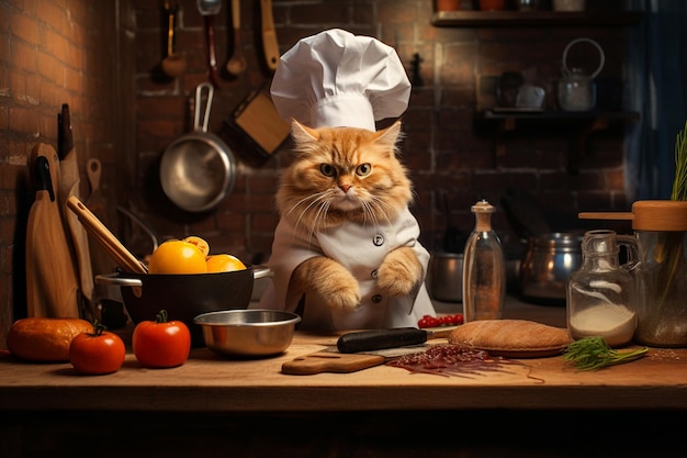 funny cat in a chef hat cooking food in the kitchen Generative AI 22081114  Stock Photo at Vecteezy