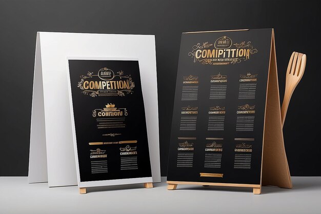 Culinary Competition Contestant Bios Signage Mockup with blank white empty space for placing your design