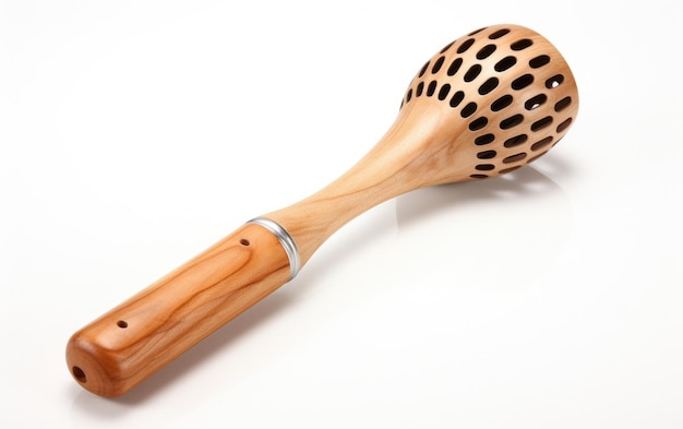 Foto artigianato culinario masher di patate in legno in isolamento