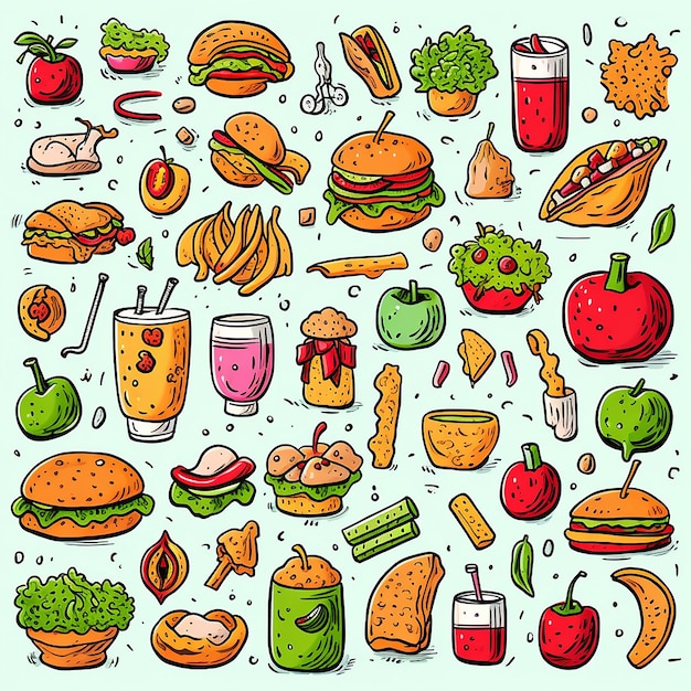 Foto culinary creativity set van voedsel doodle illustraties