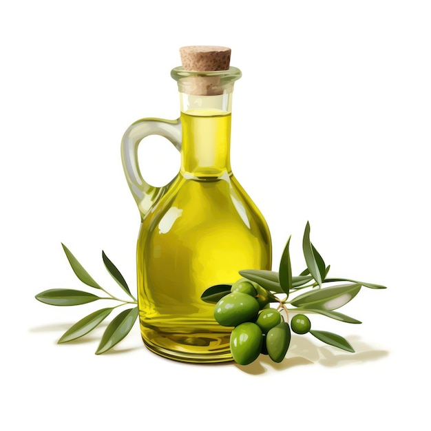 Culinary Essential Olive Oil in Bottle on White Background