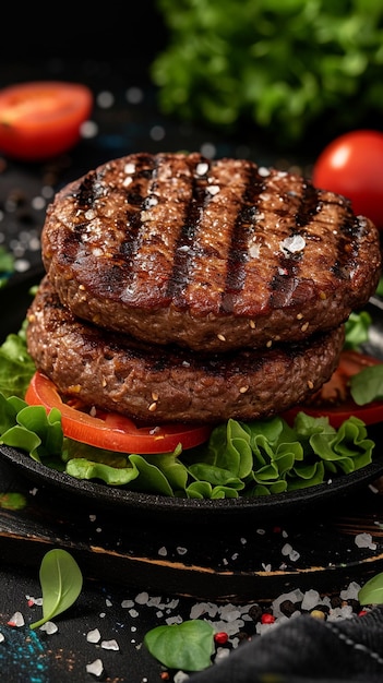 Culinary harmony Burger ingredients beef meat grilled to perfection Vertical Mobile Wallpaper