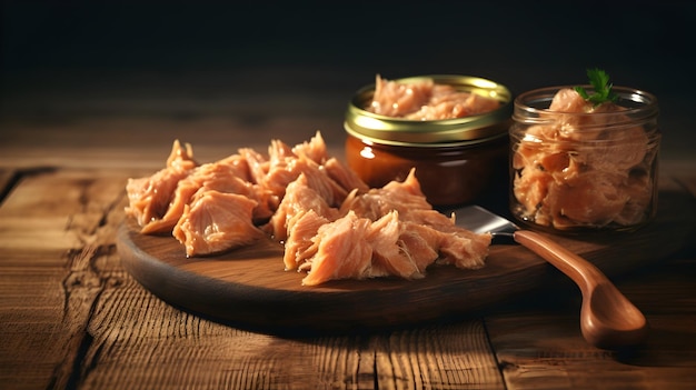 Culinary Harmony Canned Tuna Displayed on Distinctive Dark Wood