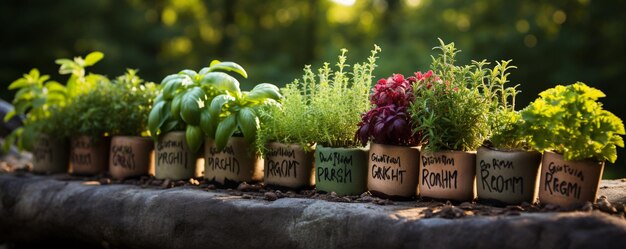 Photo culinary herb plant markers labeling background