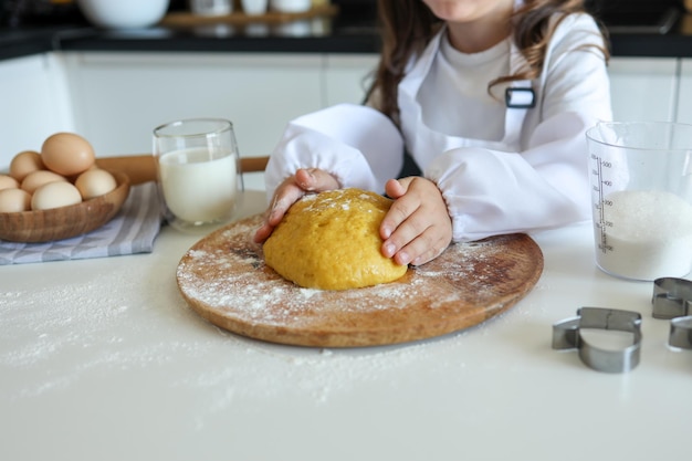 Culinary master class for children Child kneading cookie dough