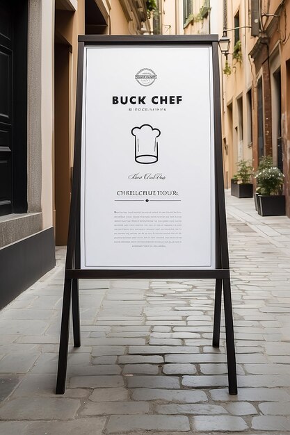 Culinary Tour Local Chef Biographies Signage Mockup with blank white empty space for placing your design