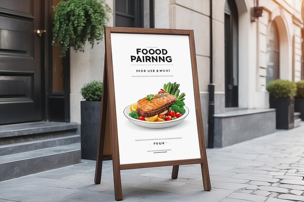 Culinary Walking Tour Food Pairing Guide Signage Mockup with blank white empty space for placing your design