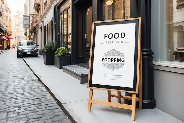 Culinary Walking Tour Food Pairing Guide Signage Mockup with blank white empty space for placing your design