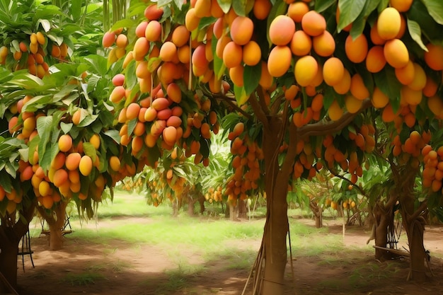 Выращивание тропических фруктовых деревьев в манговом саду Генеративный ИИ
