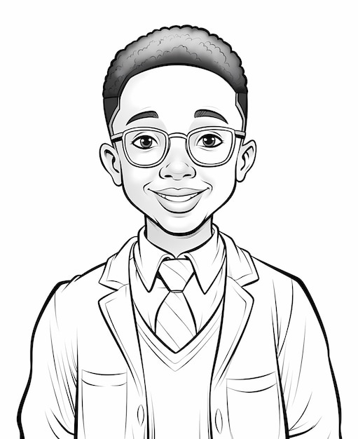 Cultural Diversity Coloring Page with Cartoon African American Kids and Teacher