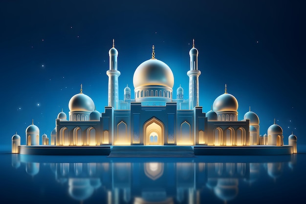 Cultural islamic eid mubarak festival shiny glossy blue background