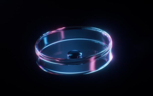 Culture dish with dark neon light effect 3d rendering