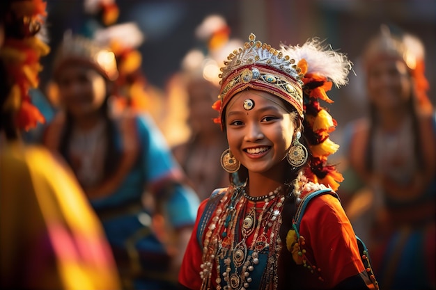 Cultureel feest Kleurrijke straatparade met traditionele dansers en muzikanten