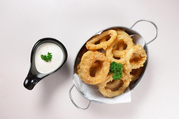 Cumi Goreng Tepung or Crispy Calamari rings or Fried Squids with Sauce.