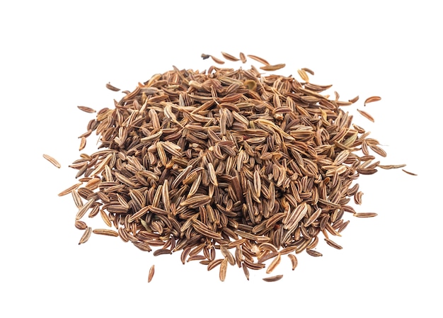 Cumin or caraway seeds isolated on white