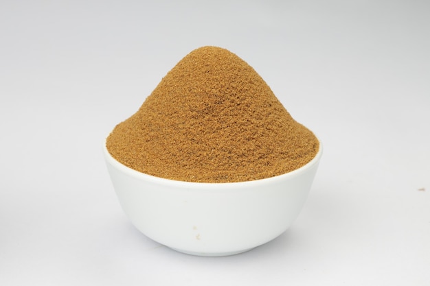 Cumin  powder Indian spices arranged on a white background which is mainly used for Indian foods