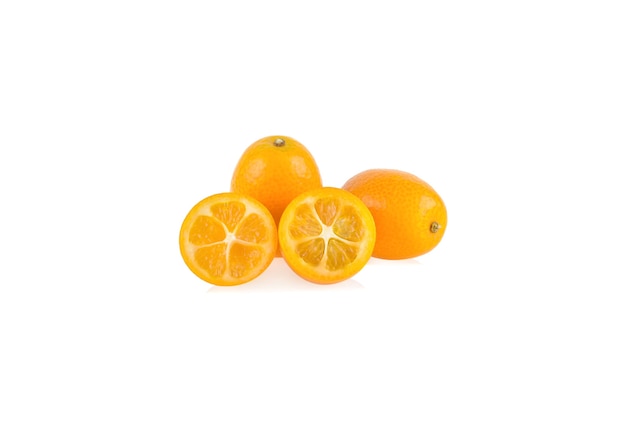 Cumquat or kumquat with half isolated on white