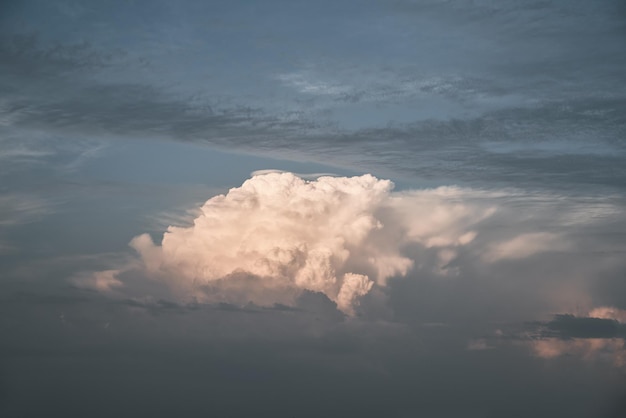 Cumulus cloud closeup before sunset White cloud with evening sunshine