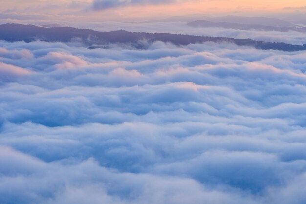 Cumulus fantastic fog in the morning sky