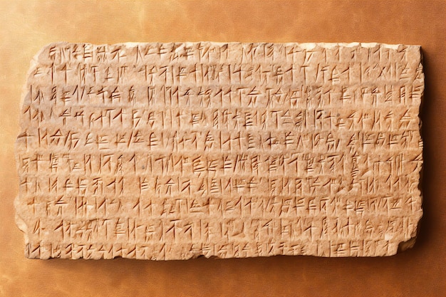 Cuneiform script on a clay tablet illustration photo