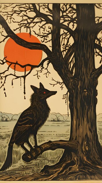 Photo the cunning fox and the suspicious crow a classic tale from aesops fables illustrated