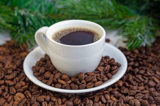 A cup of aromatic coffee on the table