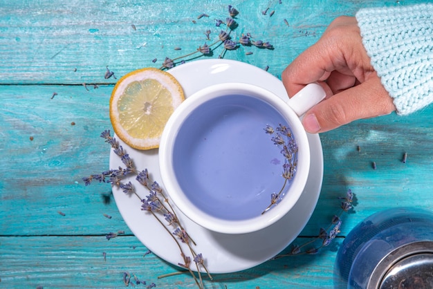 Cup of aromatic lavender tea