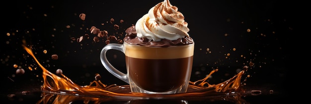 초콜릿과 아이스크림을 곁들인 아름다운 커피 한잔