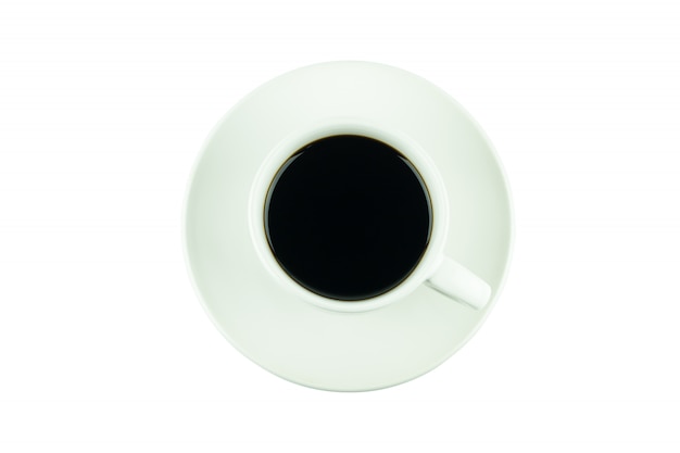 Cup of black coffee. Realistic top-view 