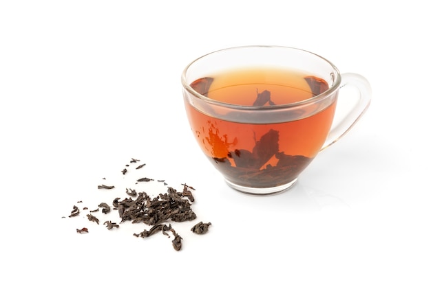 Cup of black tea isolated on a white background