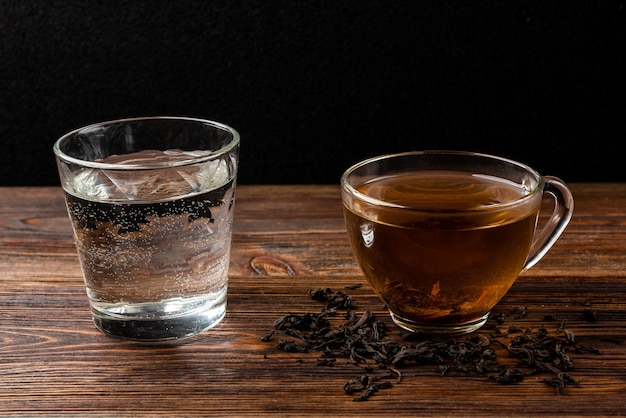 Cup of black tea and water