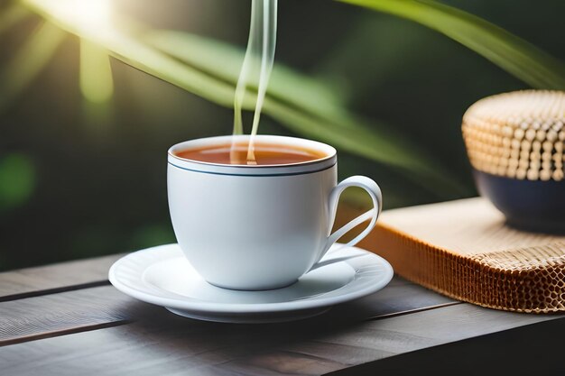 Photo a cup of black tea in white cup next to white tea potrealistic