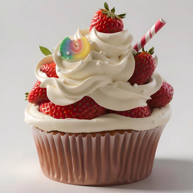 Foto cupcake strawberry cream 3d realistico