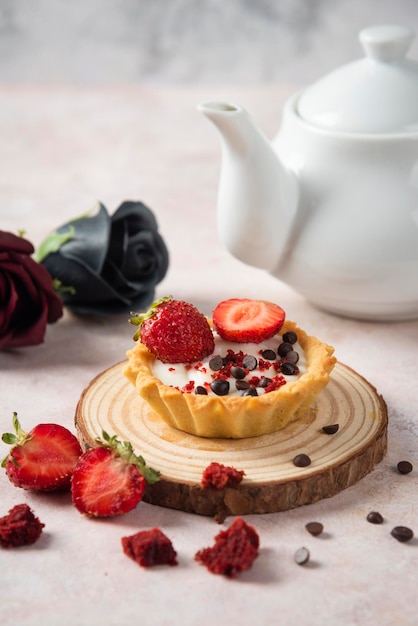 Cup cakes with composition on white backround mixed fruits